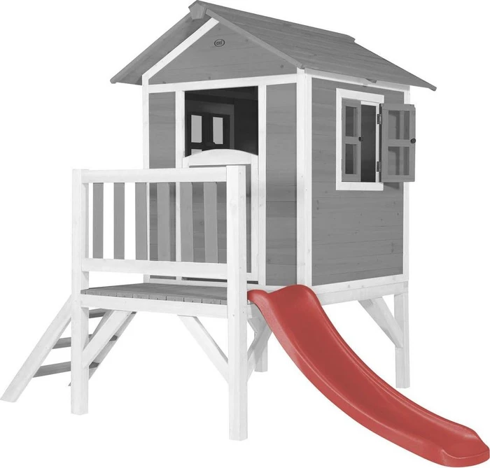 Axi Spielhaus Lodge XL grau/weiß mit Rutsche rot
