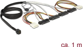 DeLOCK mini SAS x4 [SFF-8643] auf 4x SAS [SFF-8482], 2x Molex, Sideband, Adapterkabel, 1m (83391)