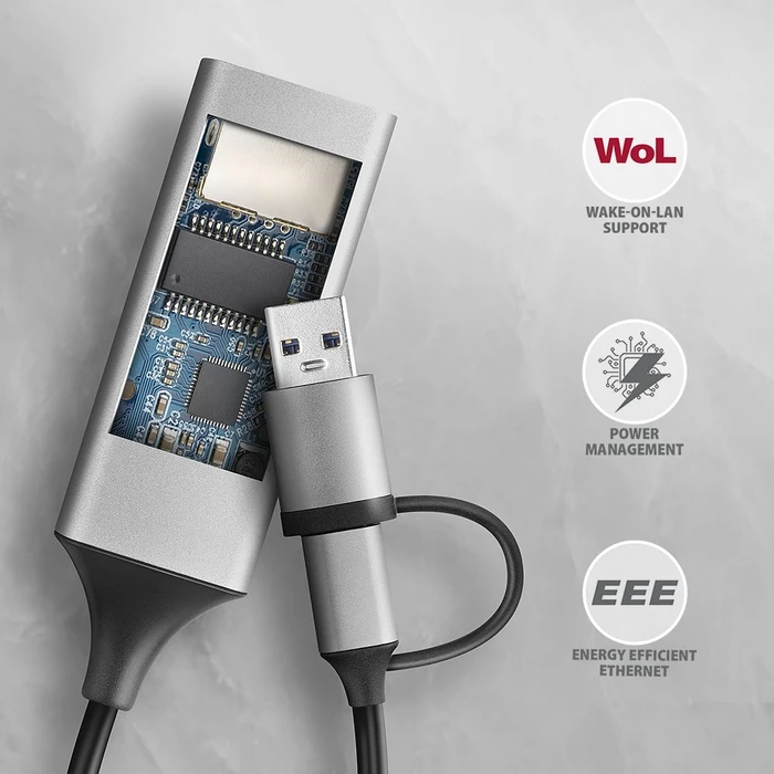 Axagon Gigabit LAN-Adapter, RJ-45, USB-C 3.0/USB-A 3.0 [Stecker]