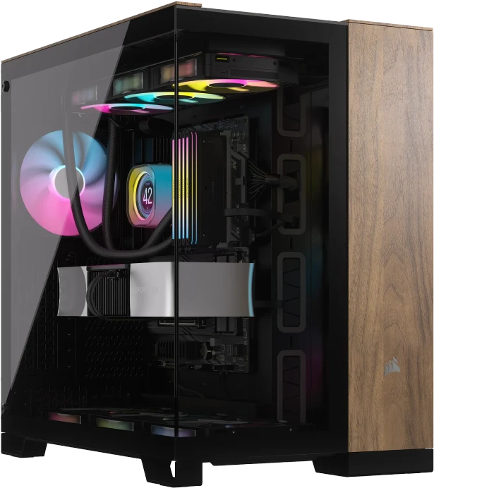 Corsair 6500X, schwarz/Walnuß, Glasfenster