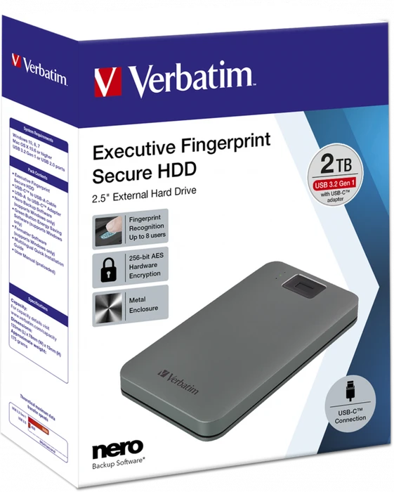 Verbatim Executive Fingerprint Secure, 2TB, USB-C 3.0