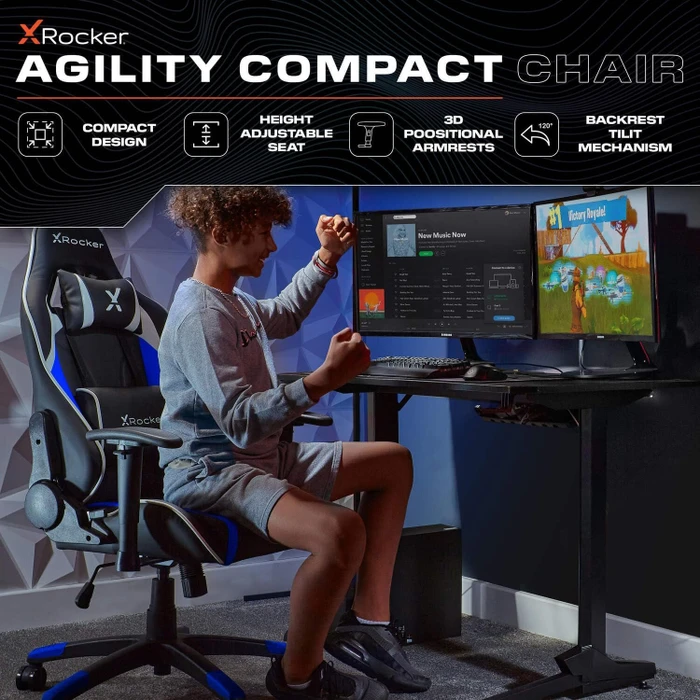 X Rocker Agility Compact Esports Gamingstuhl für für Kinder/Jugendliche, blau/schwarz