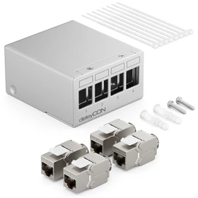 deleyCON Patchpanel Gehäuse für Keystone Module, 1HE, inkl. RJ-45 Cat6a Module, 4-Port, 1HE