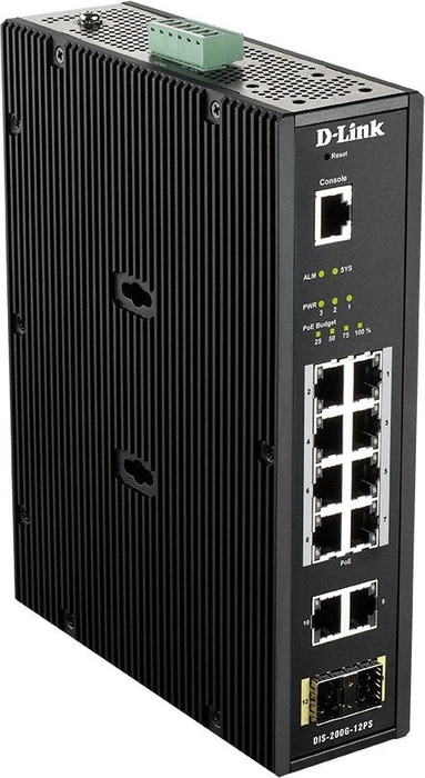 D-Link DIS-200G Industrial Railmount Gigabit Smart Switch, 10x RJ-45, 2x SFP, 240W PoE+