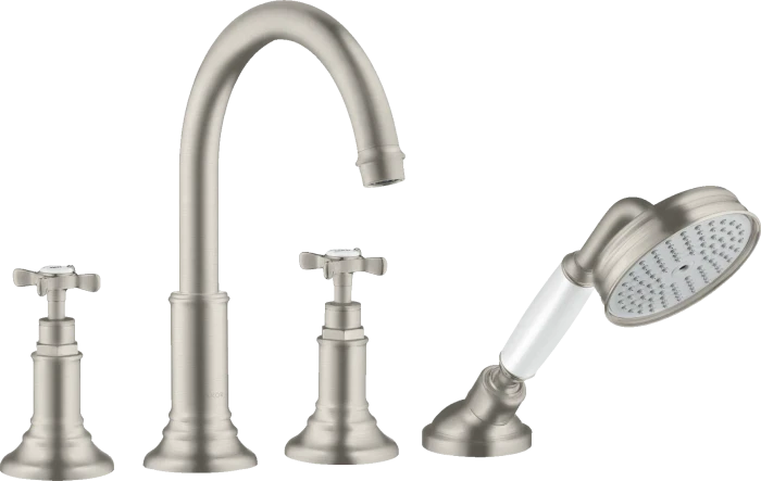 Hansgrohe Axor Montreux 4-Loch Fliesenrandarmatur mit Kreuzgriffen edelstahloptik