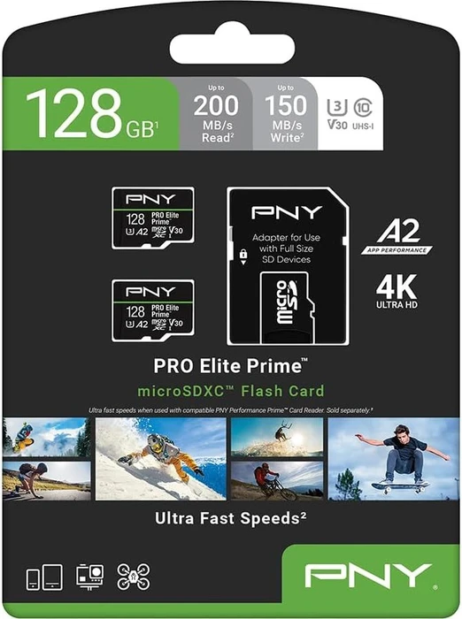 PNY Pro Elite Prime R200/W150 128GB Kit, 2er-Pack, UHS-I U3, A2, Class 10
