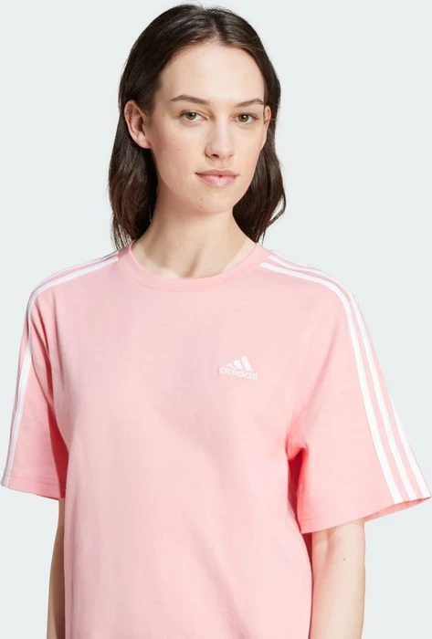 adidas Essentials 3-Streifen Single Jersey Boyfriend T-Shirt kurzarm semi pink spark (Damen)