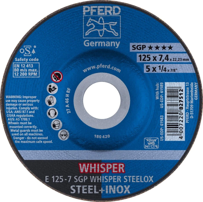 Pferd E 125-7 SGP WHISPER STEELOX Schleifscheibe, 125x7.4x22.23mm, 10 Stück