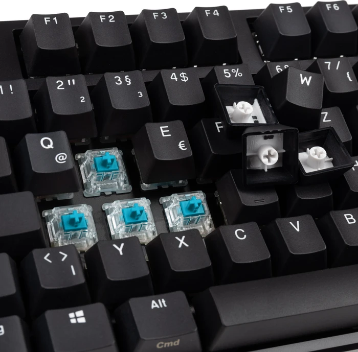 Ducky Origin Phantom Black, Retro schwarz, MX BLUE, USB, DE