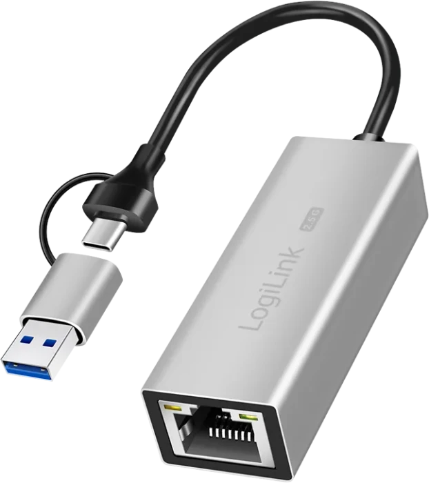 LogiLink LAN-Adapter 2.5G, RJ-45, USB-C 3.0 / USB-A 3.0 [Stecker]