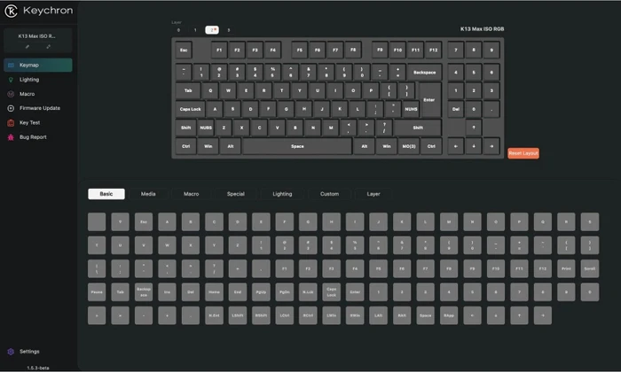 Keychron K13 Max, TKL+NUM, grau/orange, LEDs RGB, hot-swap, Gateron LOW PROFILE 2.0 BROWN, USB/Bluetooth, DE