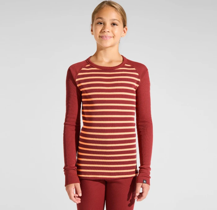 Odlo Active Warm Eco Stripes Funktionsshirt langarm spiced apple/live wire (Junior)