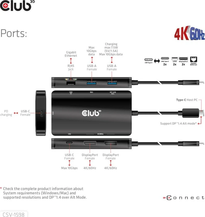 Club 3D 7in1 Portable Dock, USB-C 3.1 [Stecker]