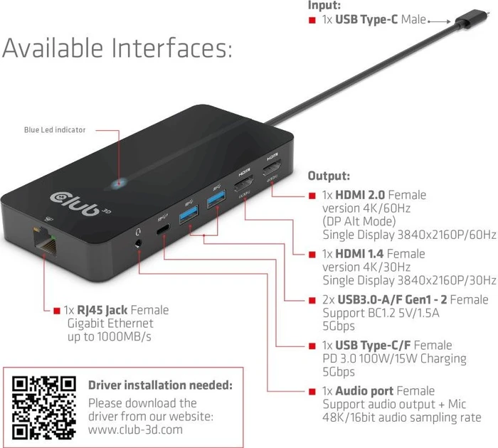 Club 3D 7in1 Hub, USB-C 3.0 [Stecker]