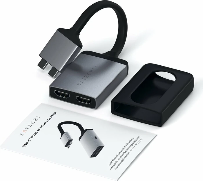 Satechi 4K 60Hz 2x USB-C auf Dual HDMI Adapter, silver