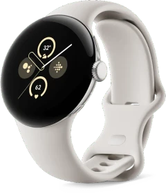 Google Pixel Watch 2 (LTE) Polished Silver mit Sportarmband Porcelain