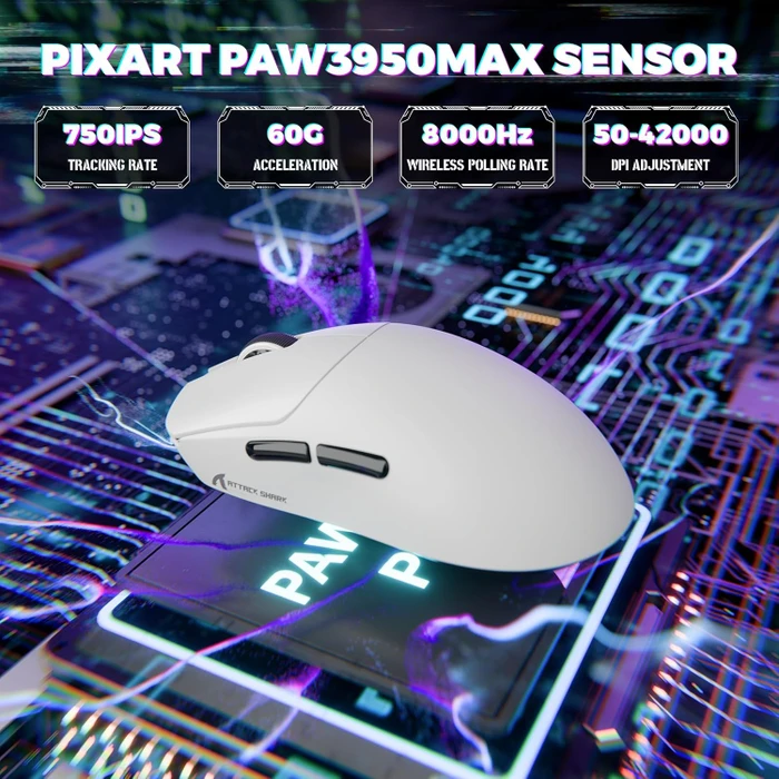 Attack Shark X8 Ultimate 8KHz Tri-mode Wireless Gaming Mouse, weiß, USB/Bluetooth