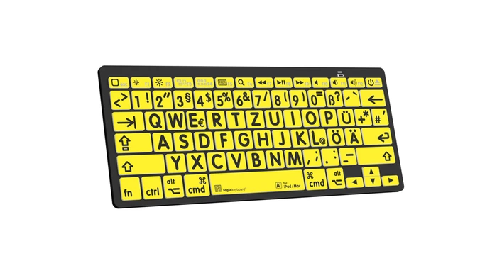 LogicKeyboard LargePrint Mini Mac, Black on Yellow, Bluetooth, DE