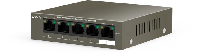 Tenda TEF1100 Desktop Switch, 5x RJ-45, 58W PoE+