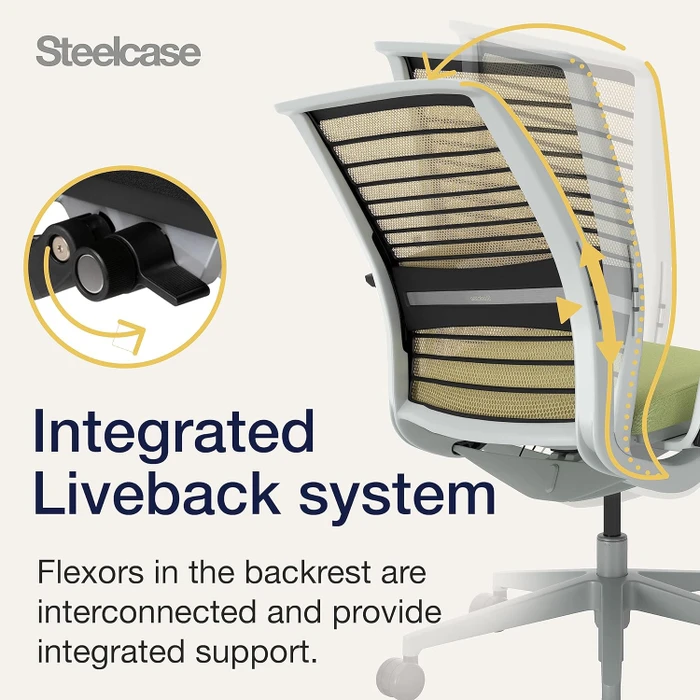 Steelcase Think Bürostuhl mit Armlehnen, beige/avokadogrün