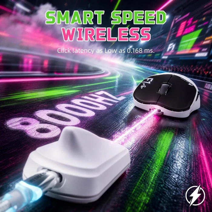 Attack Shark F1 Air 8KHz Wireless, White & Black, inkl. C06 Ultra LED Kabel, USB/Bluetooth