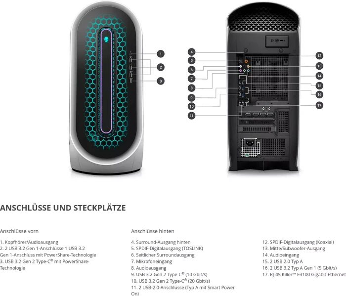 Dell Alienware Aurora R15, Lunar Light, Core i7-13700KF, 32GB RAM, 1TB SSD, GeForce RTX 3080 Ti