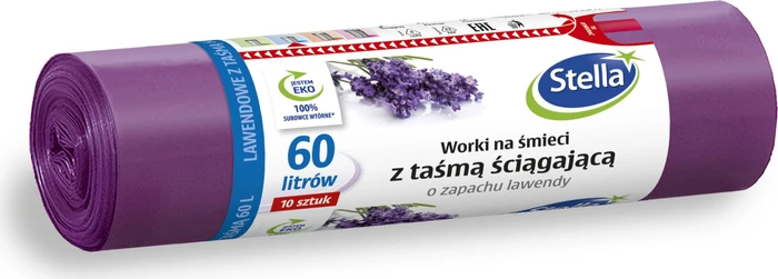Stella Müllbeutel Lavendel mit Zugband 60l, 10 Stück