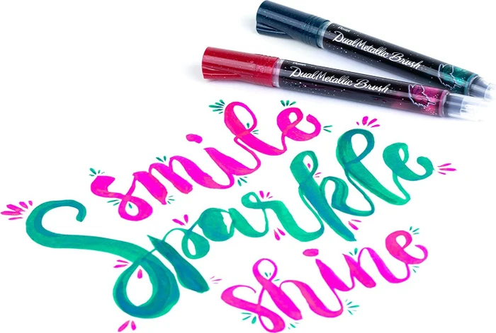 Pentel Dual Metallic Brush XGFH-D Glitzertinte Pinselstift grün/blau metallic, Blister (XGFH-DDX) – Bild 6