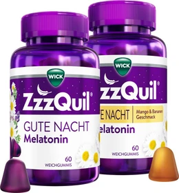 WICK ZzzQuil Gute Nacht mit Melatonin Gummies Banane & Mango, 120 Stück (2x 60 Stück)