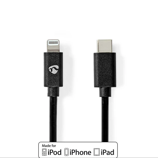 Nedis Lightning-Kabel USB 2.0 Apple Lightning 8-Pin/USB-C Stecker 2.0m schwarz