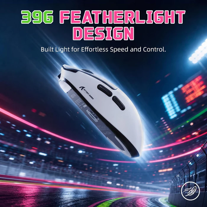 Attack Shark F1 Air 8KHz Wireless, White & Black, inkl. C06 Ultra LED Kabel, USB/Bluetooth