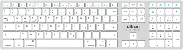Ultron UMK-1 kabellose Tastatur für Mac, Windows und Android silber, Bluetooth, DE