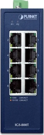 Planet IGS-800T Industrial Railmount Gigabit Switch, 8x RJ-45