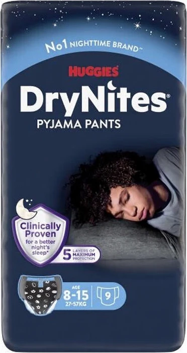 Huggies DryNite Boys Einwegwindel, 8-15J, 24-57kg, 9 Stück