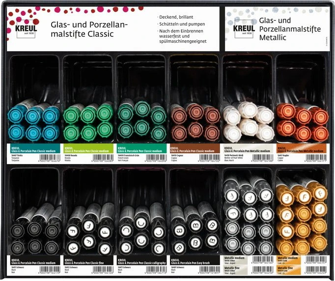 Kreul Glass & Porcelain Pen Glas- und Porzellanmalstift Classic, Metallic und Easy Warenpaket für 2 Module