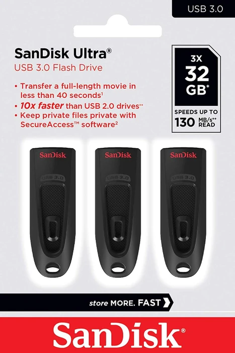 SanDisk Ultra 32GB schwarz, USB-A, USB 3.2 Gen 1×1, 3er-Pack