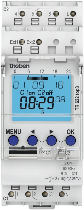 Theben TR 622 top3 Digitale Zeitschaltuhr mit Wochenprogramm, 2-Kanal, Schaltaktor