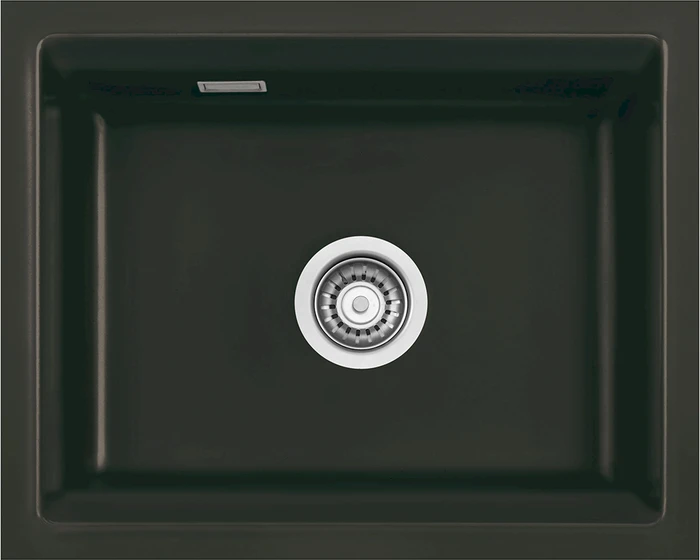 systemceram Kara 50 U/g Unterbau Becken mittig mit Ablauffernbedienung nigra