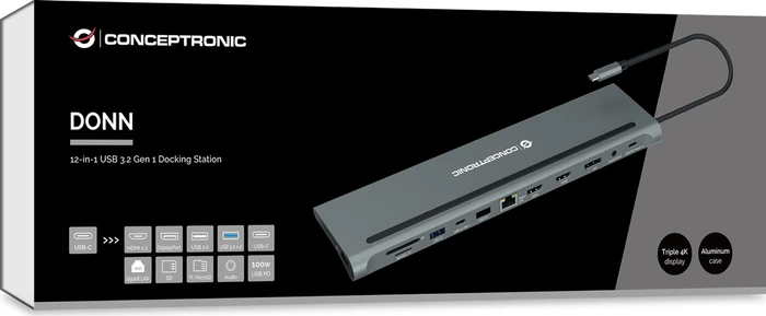 Conceptronic 12-in-1 Dockingstation, USB-C 3.0 [Stecker]