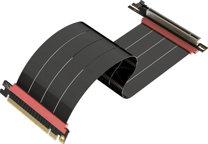 LinkUP AVA5 v4 ITX Armour Riser Kabel, rechts gerichtet, gewinkelt, PCIe 5.0, 300mm, schwarz