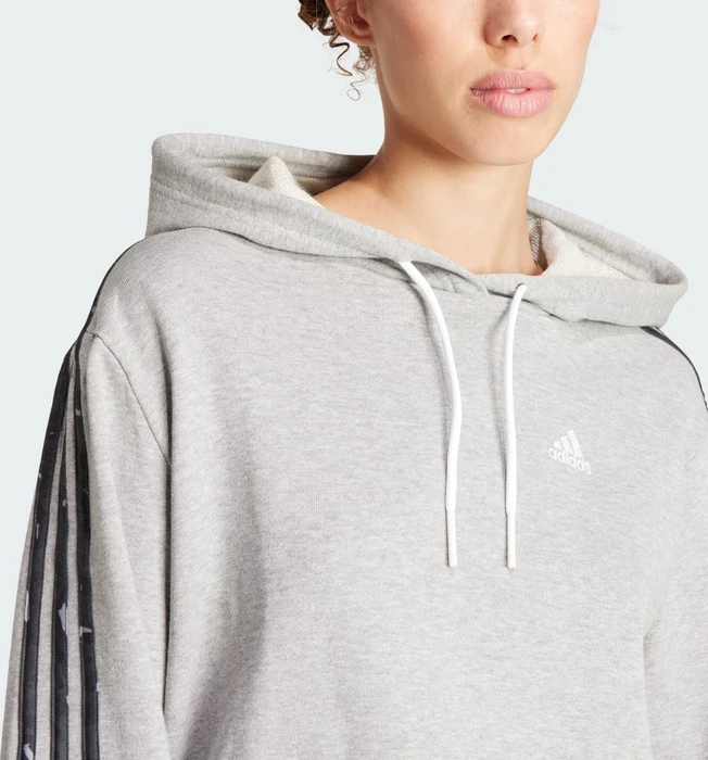 adidas Essentials 3-Streifen Animal Print Relaxed Hoodie medium grey heather/grey (Damen)