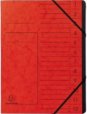 Exacompta Ordnungsmappe mit Gummizug, 12 Fächer, A4, rot (541205E)
