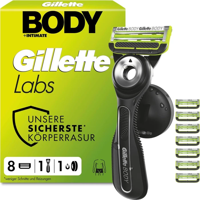 Gillette Labs Body + Intimate Rasierer + 8 Wechselklingen + Duschhalterung