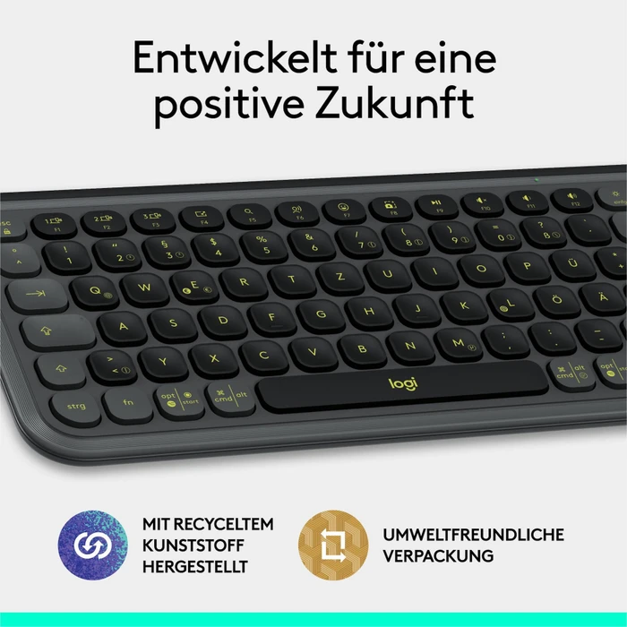 Logitech POP Icon Keys, Graphite & Green, Logi Bolt, USB/Bluetooth, DE
