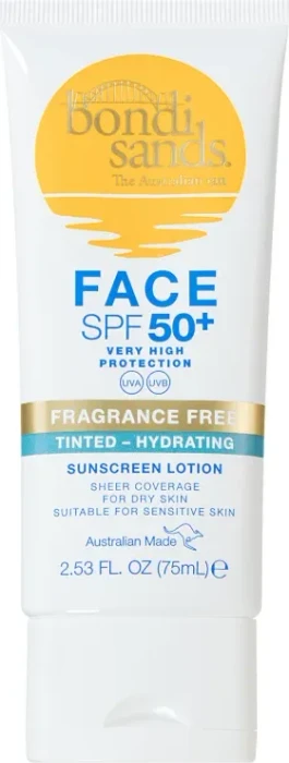 Bondi Sands Fragrance Free Tinted Hydrating Face Sunscreen Lotion LSF50+, 75ml