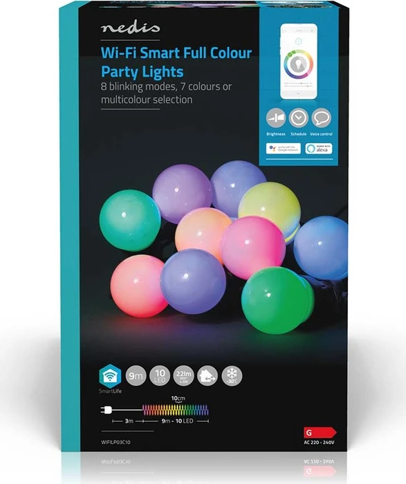 Nedis WIFILP03C10 Smart Life Dekorative Party-Lichterkette LED 10x RGB