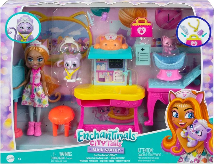 Mattel Enchantimals - City Tails - Main Street Dr. Carlin Cat Wohlfühl-Arztpraxis