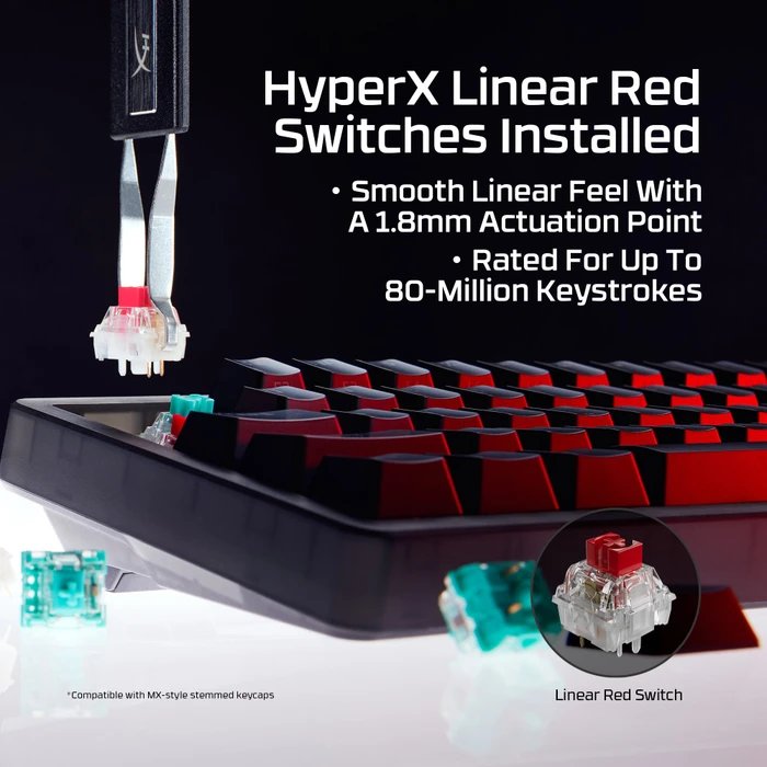 HP HyperX Origins 2 Pro 65, transparent/schwarz, LEDs RGB, HyperX RED, USB, US