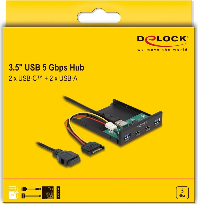 DeLOCK 3.5" USB Frontpanel, 2x USB-C 3.0, 2x USB-A 3.0, USB-A 3.0 [Buchse]