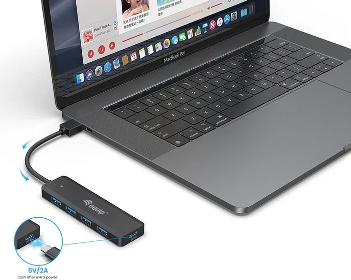Equip 4 Port USB Hub, 4x USB-A 3.0, USB-C 3.0/USB-A 3.0 [Stecker]